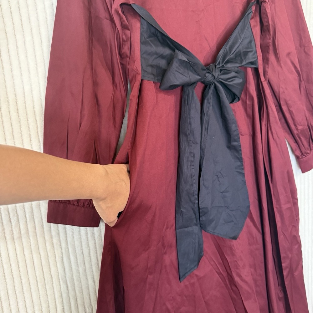 Harshman Vespera Dress Burgundy Black Size Small 100% Cotton NWT Pockets - Picture 2 of 16